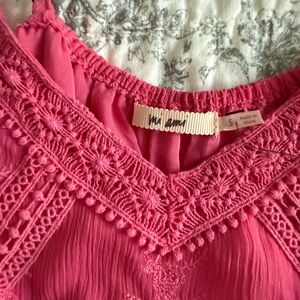 Francesca's Collections Pink Crochet Detail Blouse